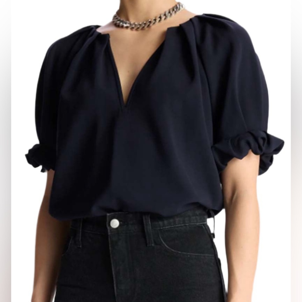 A.L.C. Navy Blouse with Ruffle Sleeves